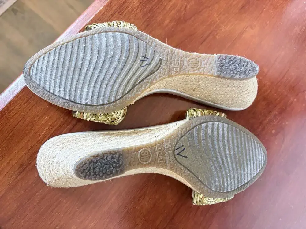 Fioni Gold Braided Wedge Sandals Mules